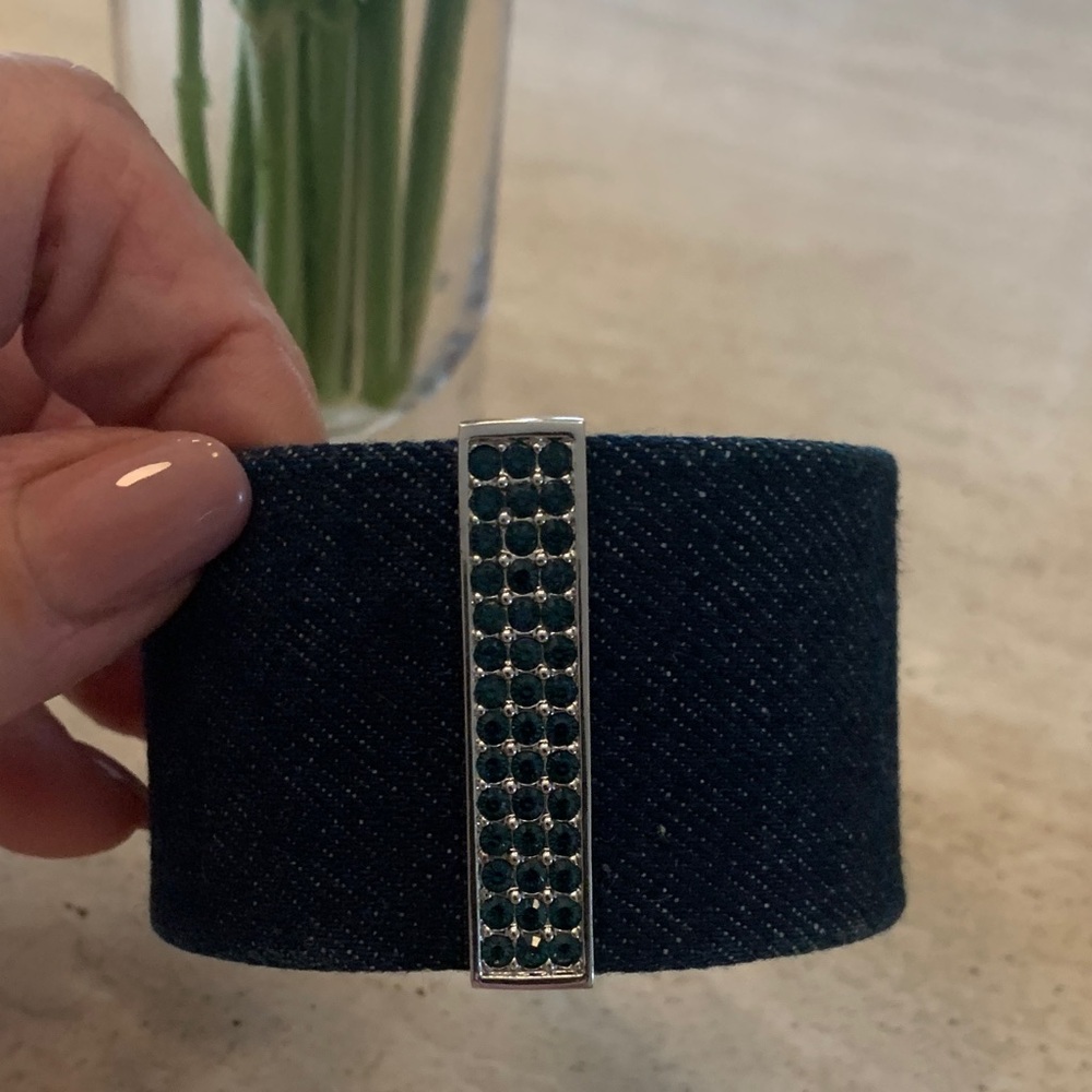 Elegant Denim Cuff Bracelet with Silver Accents
